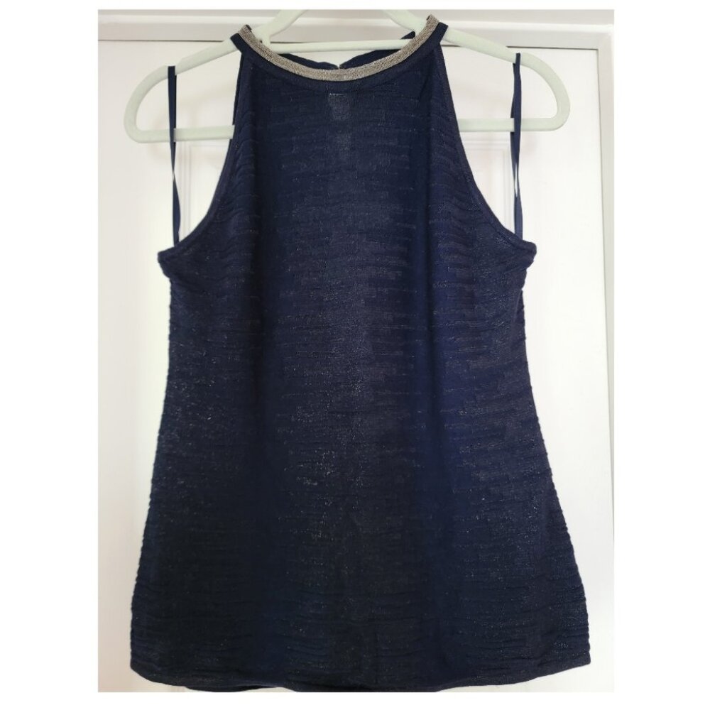 WHBM Embellished Halter Knit Top, Navy, S